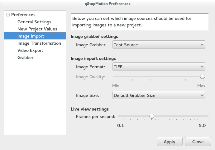 Image import preferences