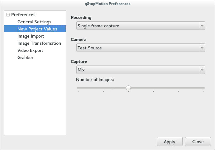 New project values preferences