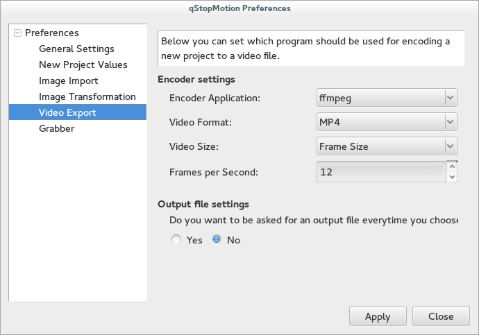 Video export preferences