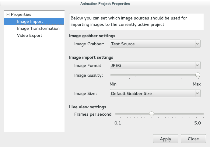 Image import properties