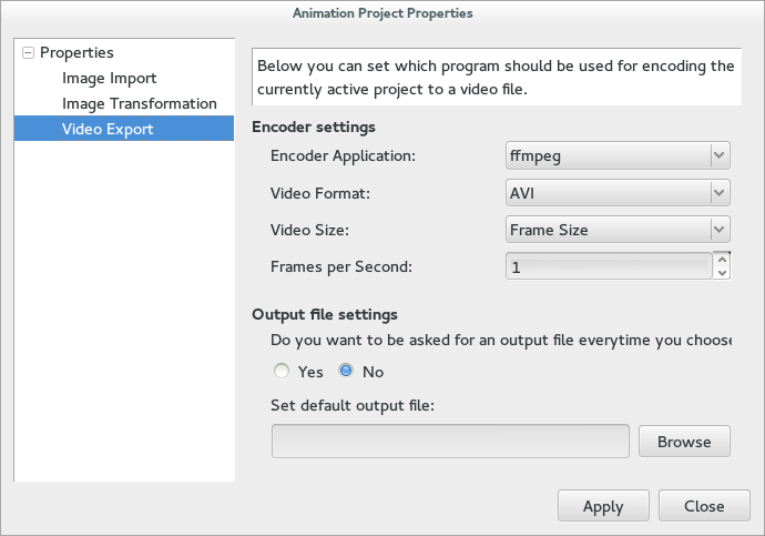 Video export properties
